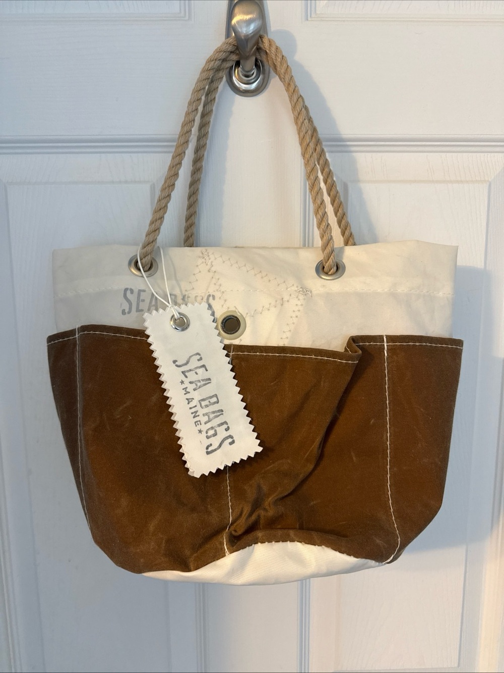 Sea Bags Two-Tone Brown & White Canvas Rope-Handle Tote